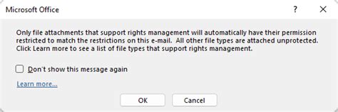 1996, p. . Only file attachments that support rights management will automatically have their permission